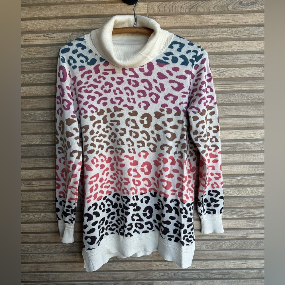Soft Surroundings Multicolor Leopard Cowl Neck Sweater